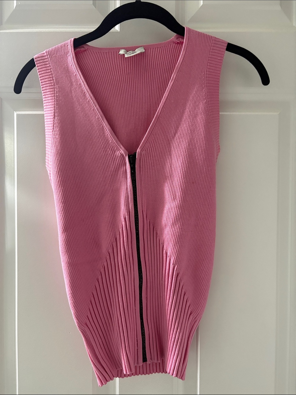 Cache Coral Ribbed Zip-Front Sleeveless Tank